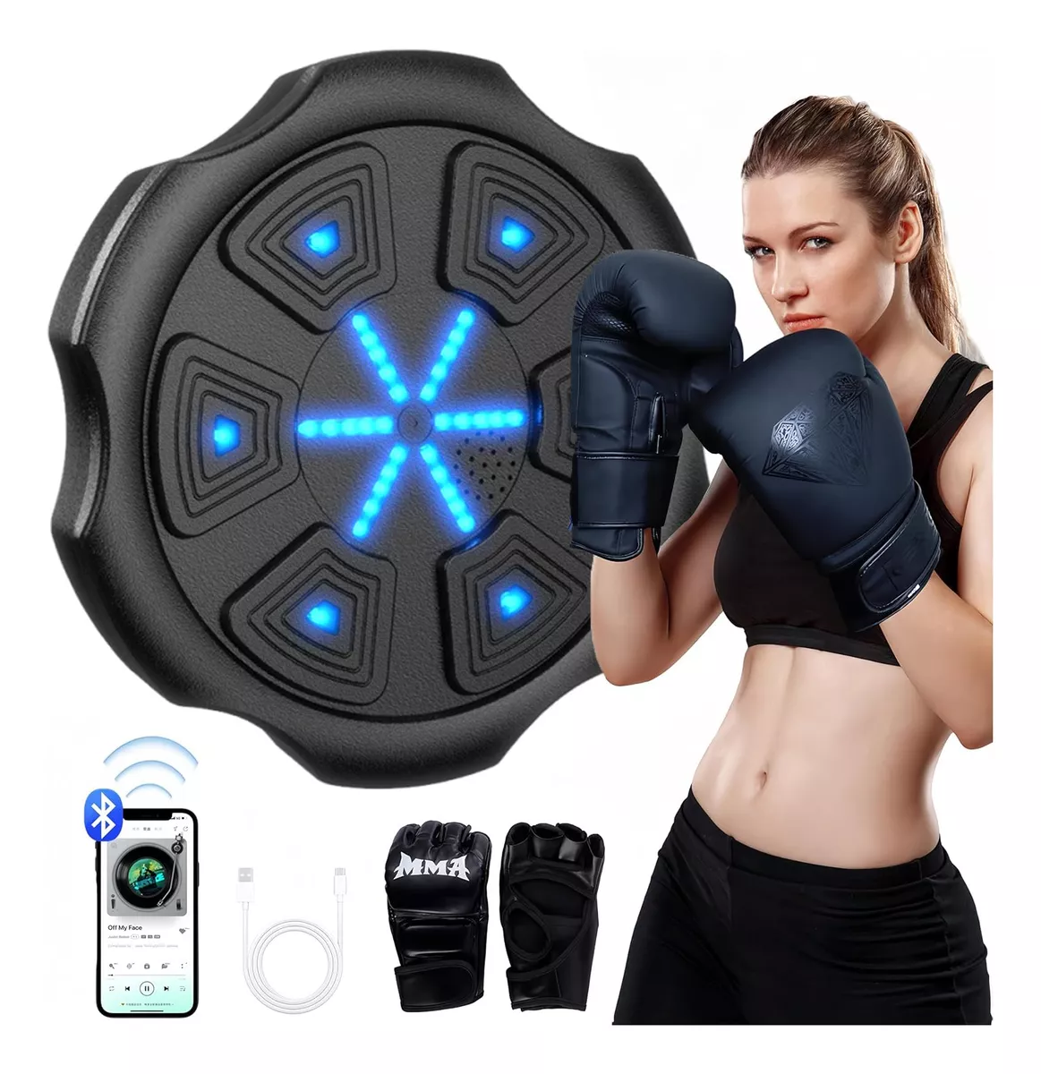 Foto Mulher com luvas e máquina de boxe